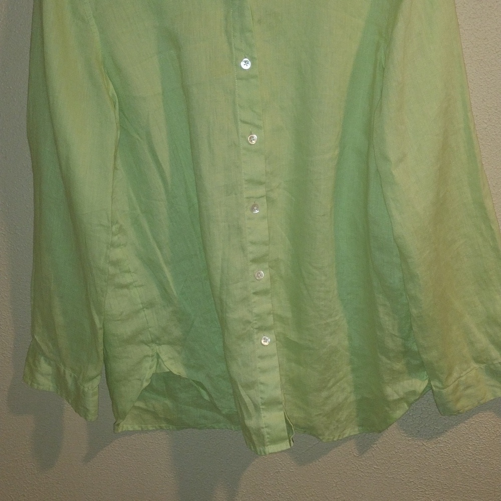 J Jill 100% Linen Bright Green Button up Collared Top Lagenlook S - Picture 3 of 6